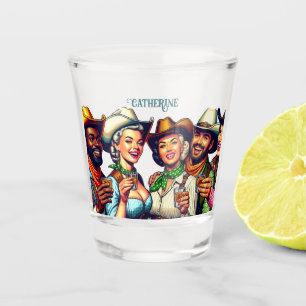Cowgirl Cowboy Friends Drinking Shots Custom  Shot Glass