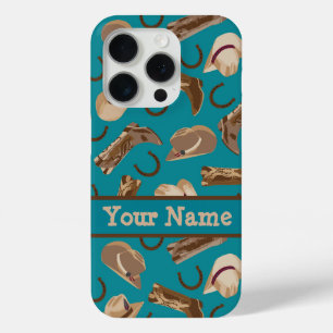 Cowgirl Cowboy Hat Boots Teal Name Personalised Ca iPhone 15 Pro Case