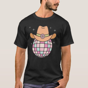 Cowgirl Cowboy Hat Disco Light Ball Pink Flower We T-Shirt