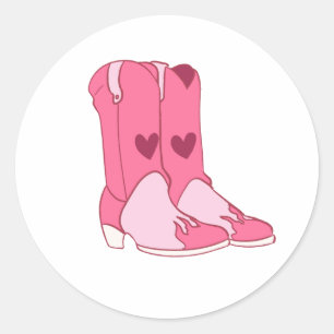 Cowgirl Cowboy Pink Boots Classic Round Sticker