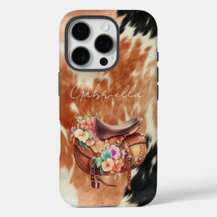 Cowgirl Cowhide Floral Saddle iPhone 16 Pro Case