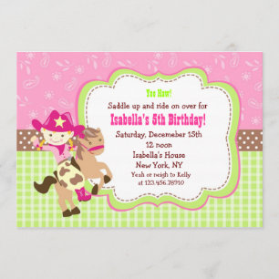 Cowgirl Custom Birthday Party Invitations