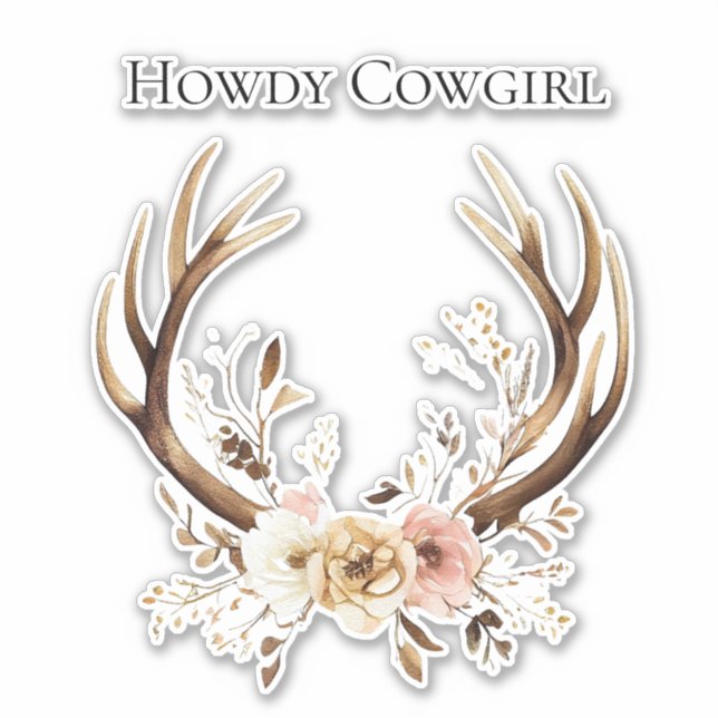 Cowgirl Deer Antlers Floral Howdy (Front)