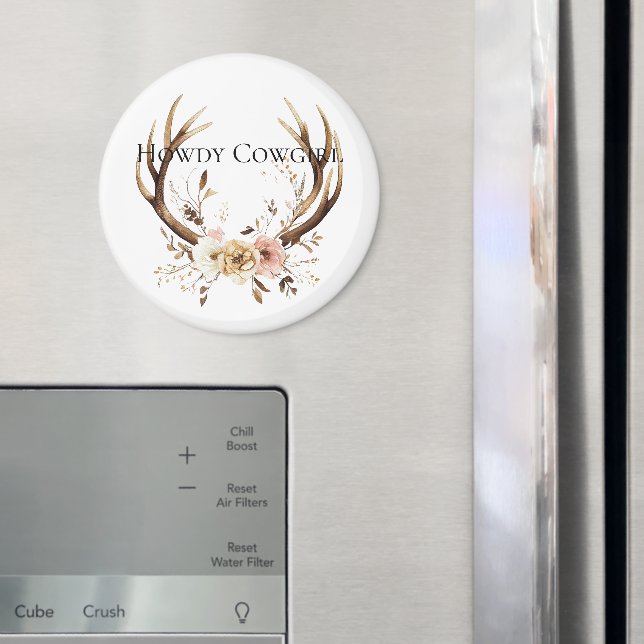 Cowgirl Deer Antlers Floral Howdy Magnet (In Situ (Fridge))
