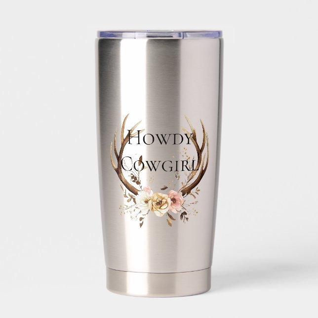 Cowgirl Deer Antlers Floral Insulated Tumbler (Front)