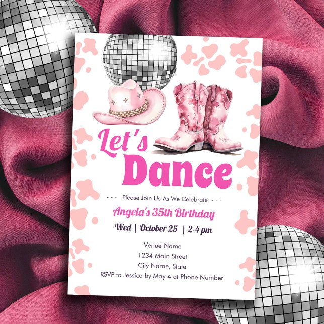 Cowgirl Disco 35th Birthday PINK Dance  Invitation (Creator Uploaded)