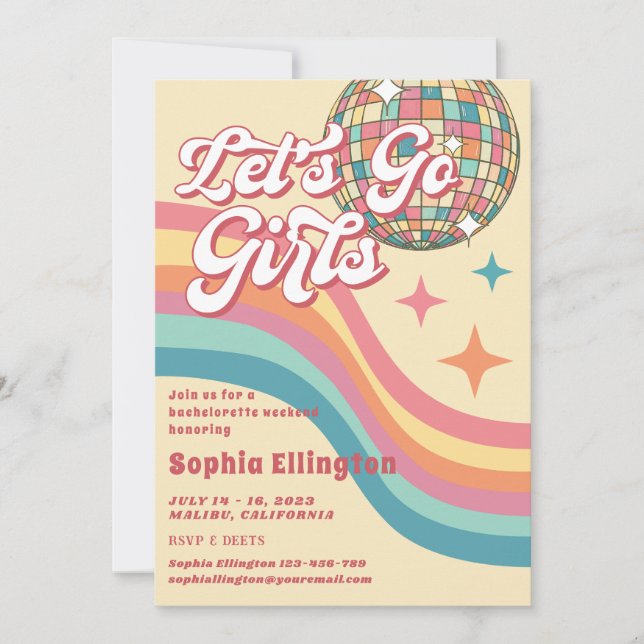 Cowgirl Disco 70's Retro Bachelorette Weekend Invitation (Front)