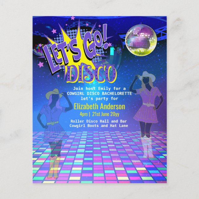 Cowgirl Disco Bachelorette Lets Go Last Ride Rodeo Flyer (Front)