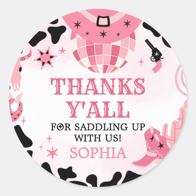 Cowgirl Disco Birthday Party  Classic Round Sticker (Front)