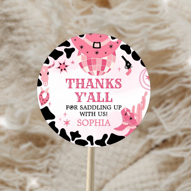Cowgirl Disco Birthday Party  Classic Round Sticker (Creator Uploaded)