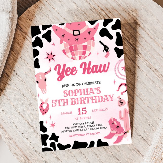 Cowgirl Disco Birthday Party  Invitation (Yee Haw Cowgirl Disco Birthday Party Invitation)
