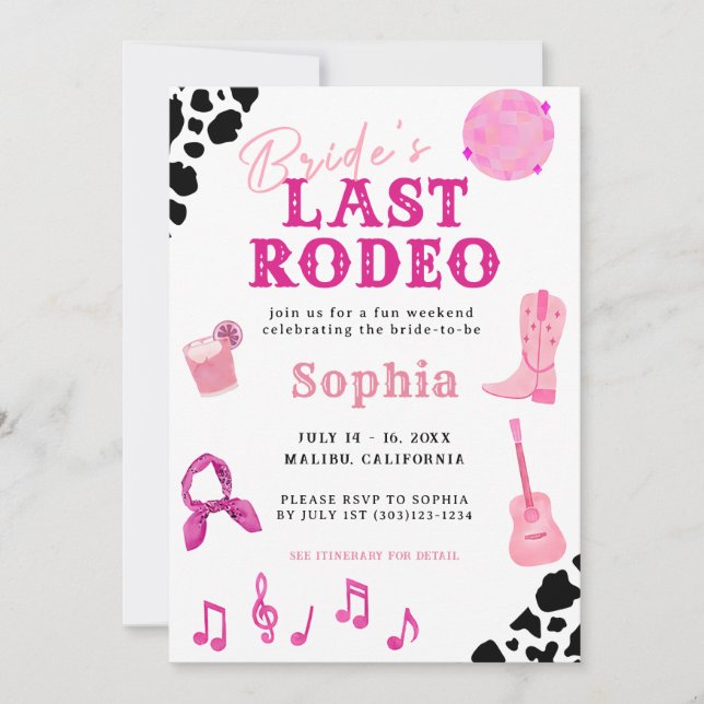 Cowgirl Disco Last Rodeo Bachelorette Invitation (Front)