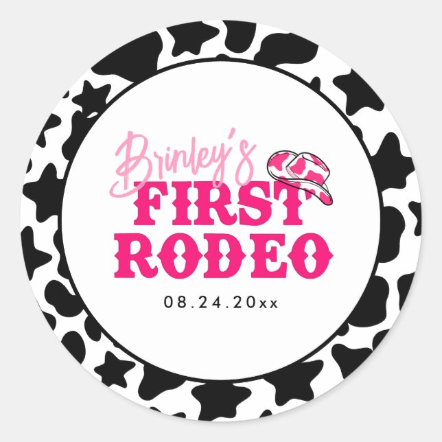 Cowgirl Disco Pink First Rodeo Classic Round Sticker (Front)
