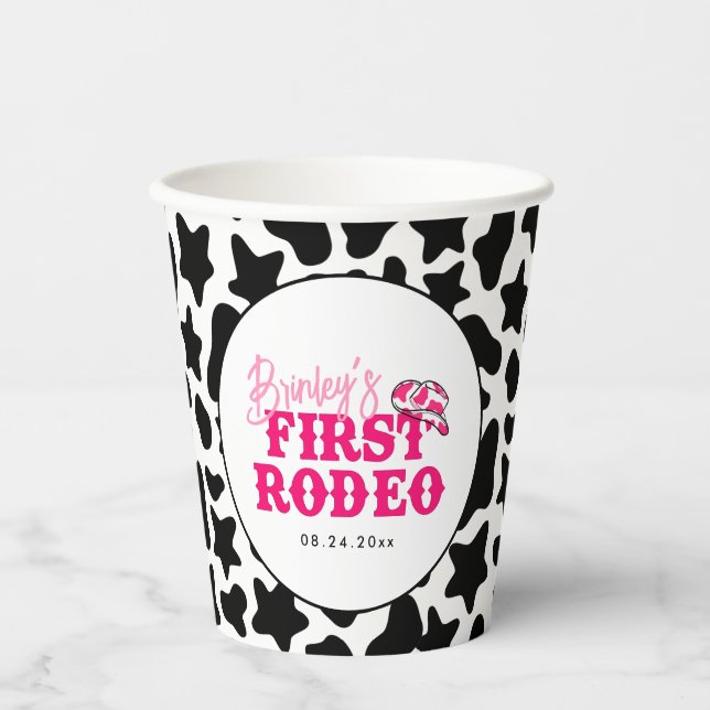 Cowgirl Disco Pink First Rodeo Paper Cups (Front)