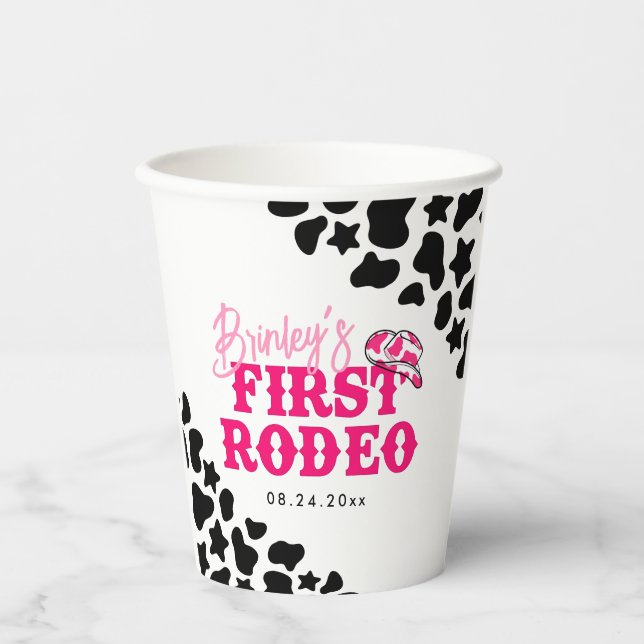 Cowgirl Disco Pink First Rodeo Paper Cups (Front)