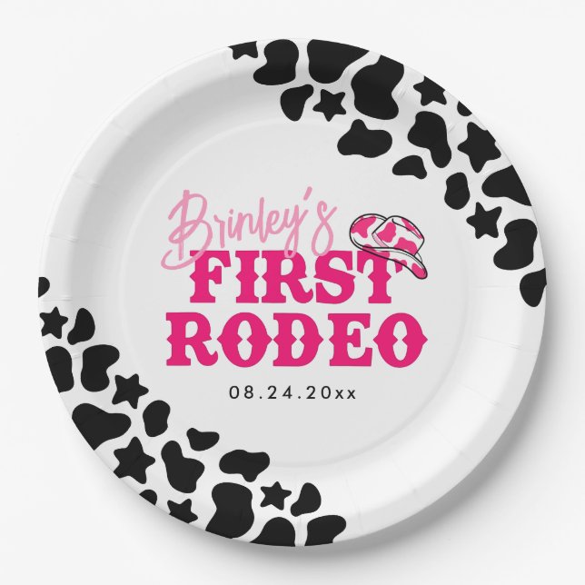 Cowgirl Disco Pink First Rodeo Paper Plate (Front)