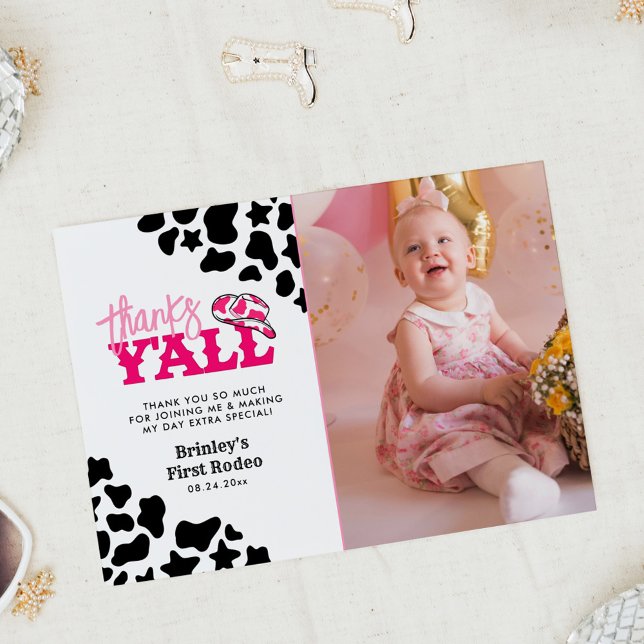 Cowgirl Disco Pink First Rodeo Thanks Y'all Invitation (Creator Uploaded)