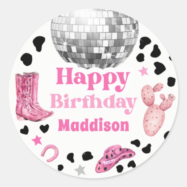 Cowgirl Disco Rodeo Shower Birthday Cupcake Classic Round Sticker (Front)