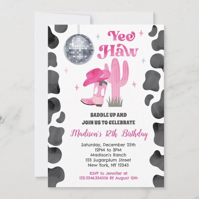 Cowgirl Disco Rodeo Western Birthday Invitations (Front)