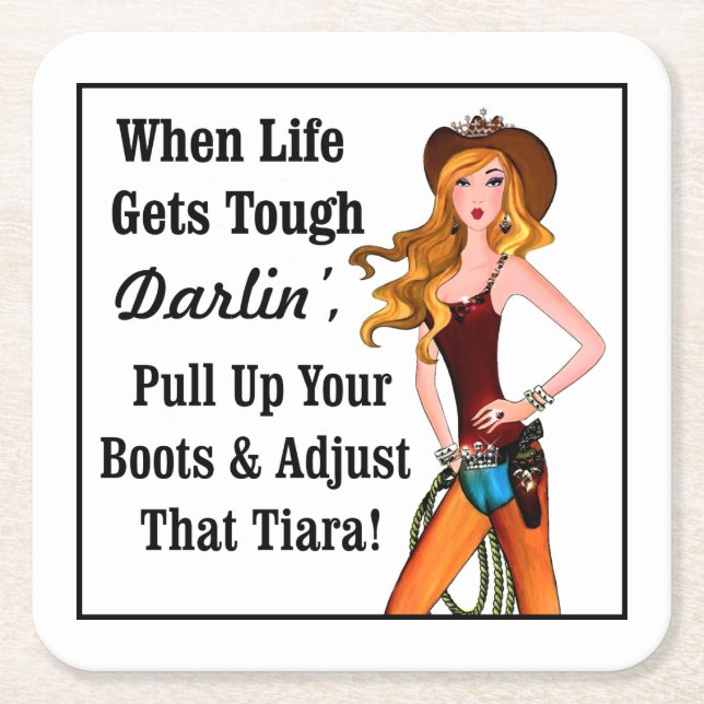 “Cowgirl Diva” Square Paper Coaster (Front)