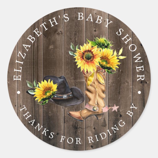 Cowgirl | Drive-By Baby Shower Thank You Favour Classic Round Sticker (Front)