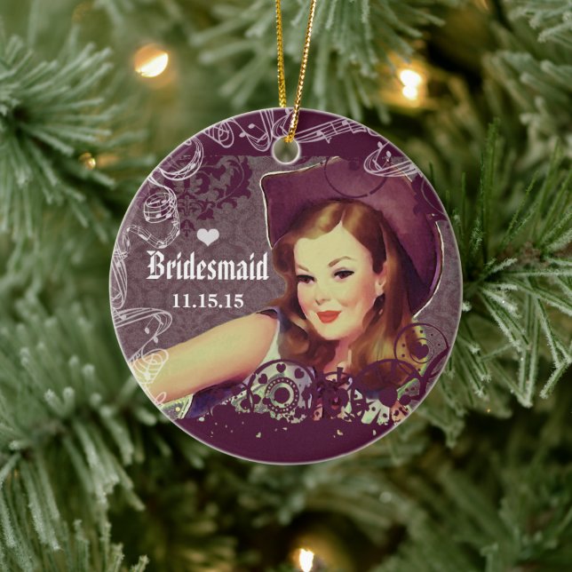 Cowgirl Eggplant Bridesmaid Christmas Ornament (Tree)