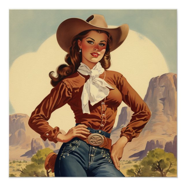 Cowgirl Elegance Unveiled: Wild West Whispers Poster (Front)