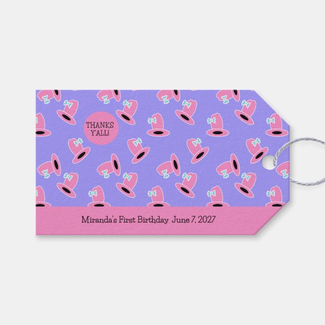 Cowgirl First Birthday Gift Tags (Front (Horizontal))