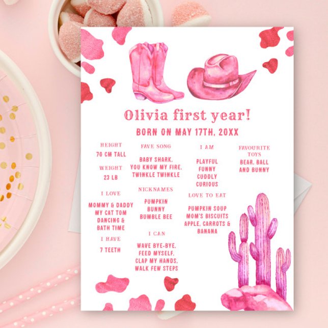 Cowgirl First Birthday Milestone Birthday Poster (Creator Uploaded)