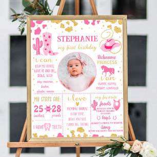 Cowgirl First Birthday Milestone sign (1074)