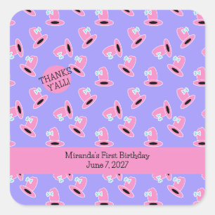 Cowgirl First Birthday Square Sticker