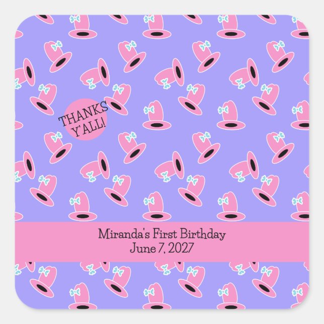 Cowgirl First Birthday Square Sticker (Front)