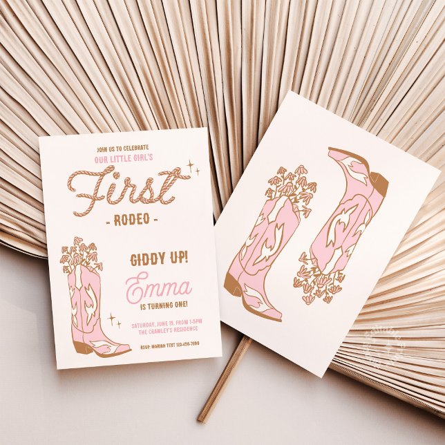 Cowgirl First Rodeo Boot With Flowers Invitation (cowgirl first rodeo invite, western first birthday theme, boho cowgirl birthday decor, rustic rodeo )