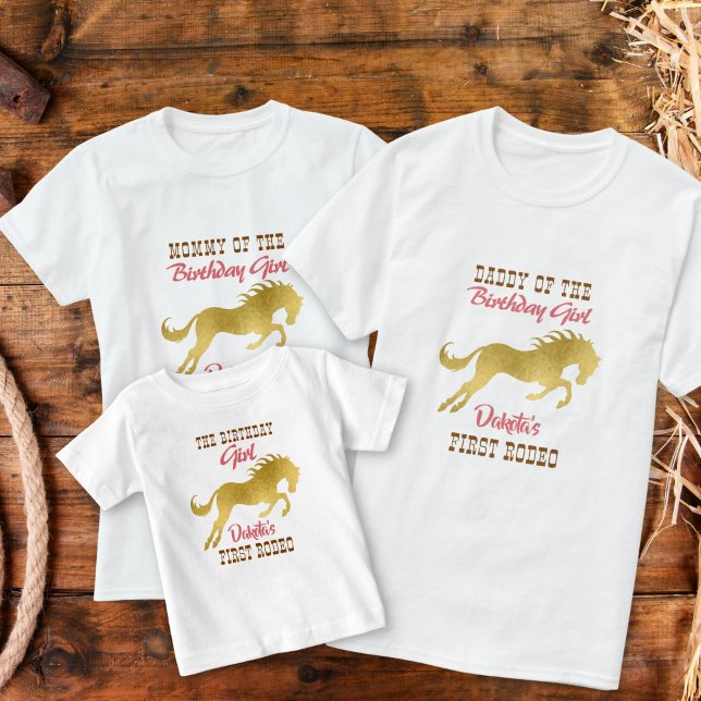Cowgirl first rodeo gold horse birthday matching T-Shirt (Creator Uploaded)