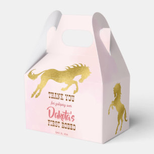 Cowgirl first rodeo pink and gold birthday favour box