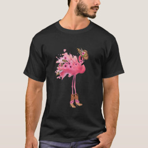 Cowgirl Flamingo Flowers Watercolor Cute Flamingo T-Shirt