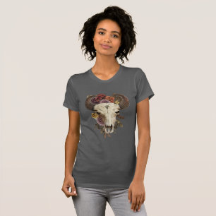 Cowgirl Floral Bison Animal Horned Skull T-Shirt