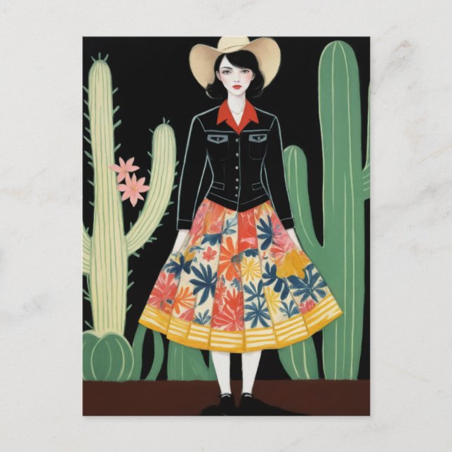 Cowgirl Floral Skirt and Cactus Postcard (Front)