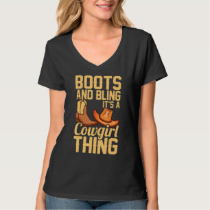Cowgirl For Girls Women Cool Rodeo Boots Bling T-Shirt