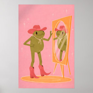 Cowgirl Frog Poster, Pink Western Art Print