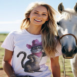 Cowgirl-Funny Cat T-Shirt<br><div class="desc">Welcome to our store, where the spirit of the Wild West comes alive! Our collection is crafted for those who live and breathe the cowboy lifestyle. Each design tells a story of rugged landscapes and untamed adventures, celebrating the charm of cowboy culture. Whether you're a seasoned wrangler or a city...</div>