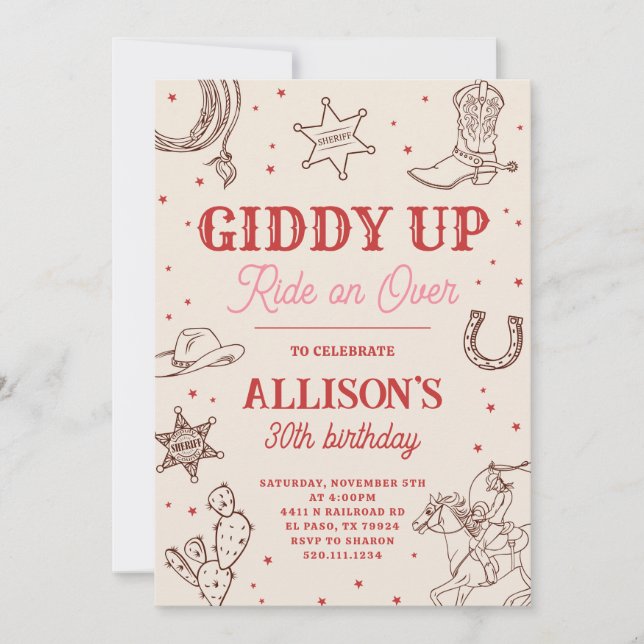 Cowgirl Giddy Up Birthday Party Invitation (Front)