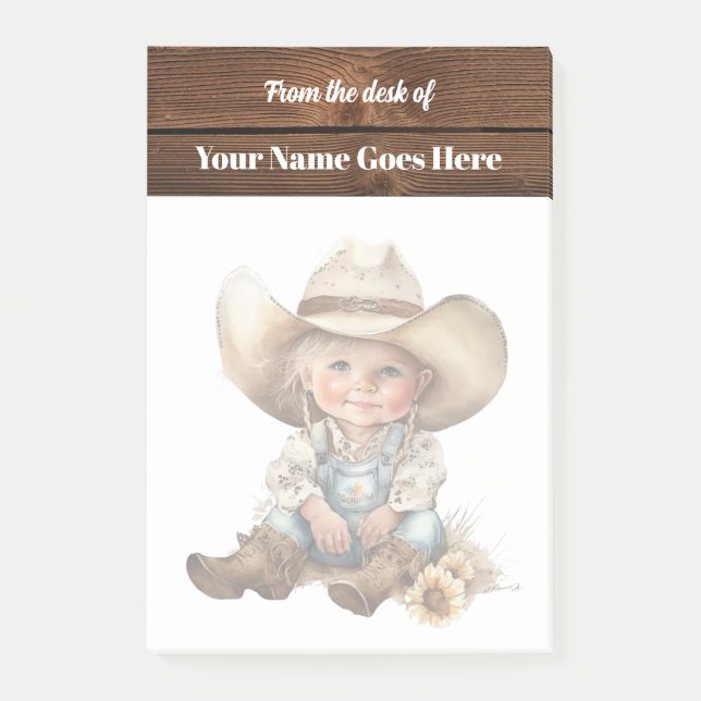 Cowgirl girl wearing stetson cowboy hat cute post-it notes (Front)