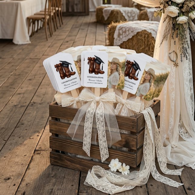 Cowgirl Glam and Boots Graduation  Hand Fan (Country Chic Graduation HAnd Fans)