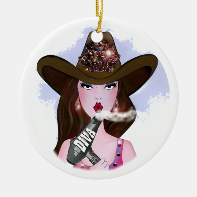 COWGIRL "Hair Diva" Ceramic Tree Decoration (Front)