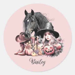 Cowgirl Halloween horse Brooms are for amateurs Classic Round Sticker