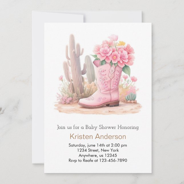 Cowgirl Hat and Boots Watercolor Baby Shower Invitation (Front)