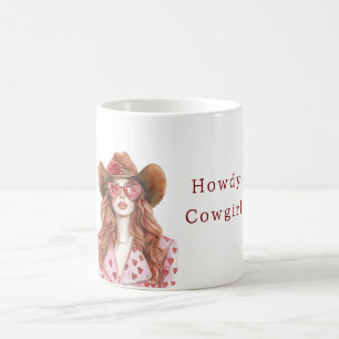Cowgirl Hat Red Hair Pink Hearts Sun Glasses Coffee Mug