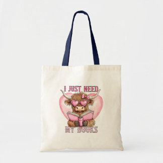Cowgirl Highland Cow book lover Valentine's Day  Tote Bag