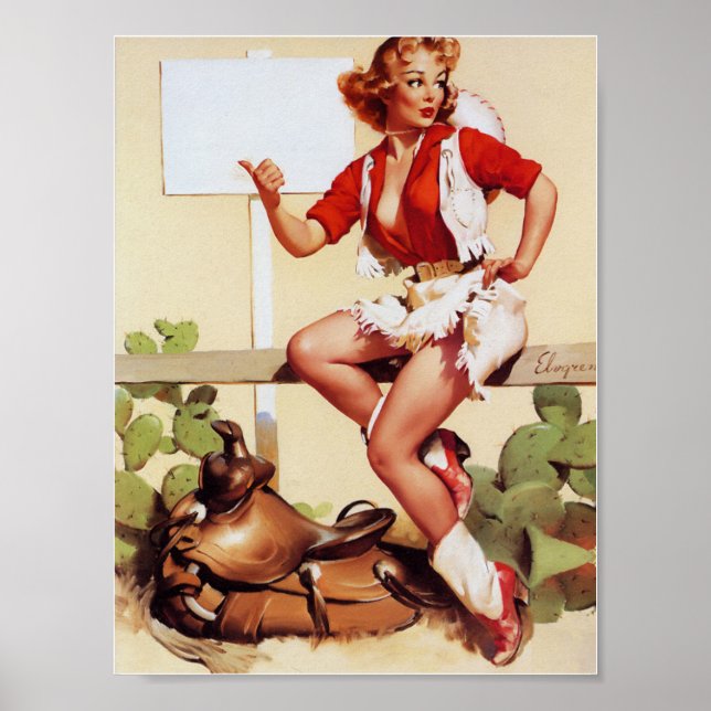Cowgirl Hitch a Ride Pin Up Poster (Front)